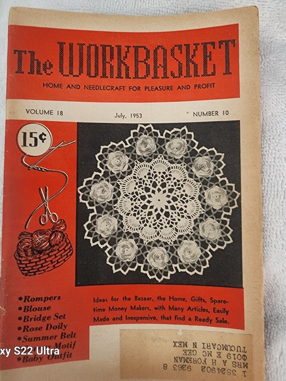 Vintage The Workbasket Magazine - July 1953 - Volume 18 Number 10